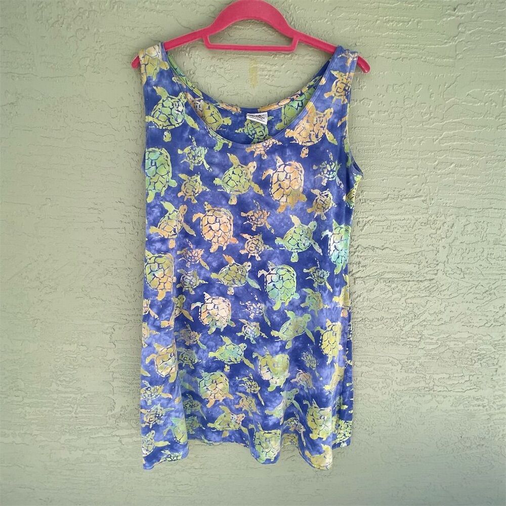 Rum Reggae Women's M Blue Turtle Print Knee Length Tank Dress